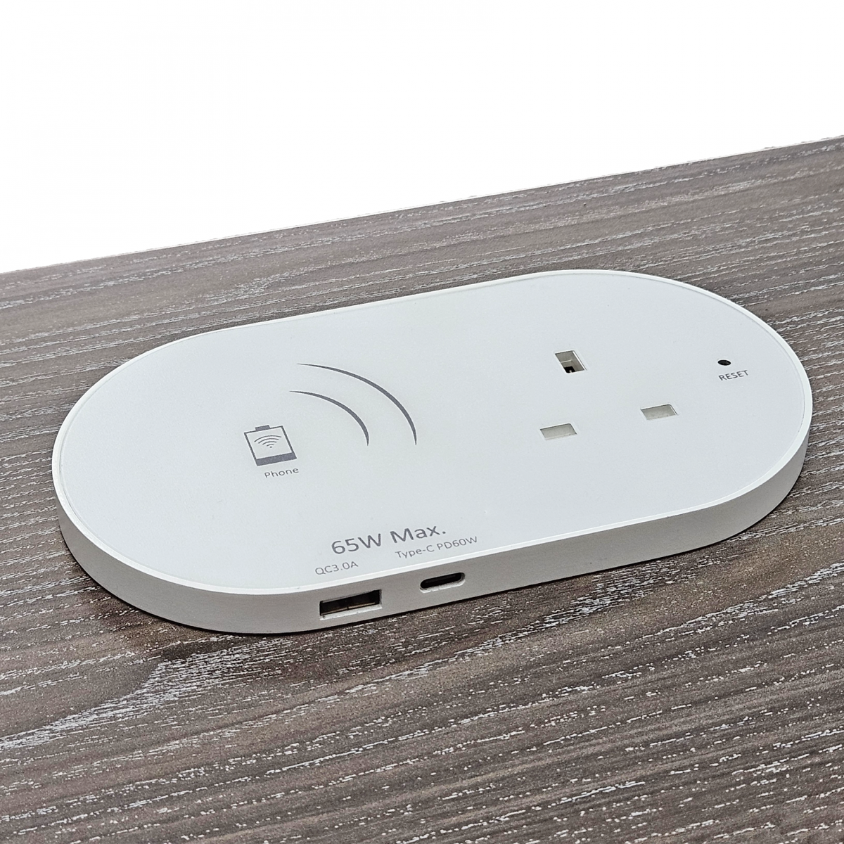 View of In Desk Wireless Charger 65W USB 80mm Desk Grommet